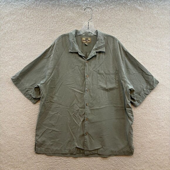 Jamaica Jaxx Silk Hawaiian Button Shirt XL Olive Khaki Green Palm Tropical Loop - Picture 1 of 6